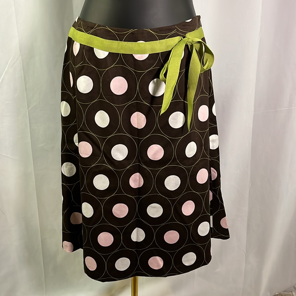 Nwt Vintage 90s Talbots Brown Pink & Green Polka Dot Print A-Line Midi Skirt